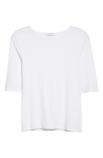 Shop Vince Elbow Sleeve Cotton Knit Top In Optic White