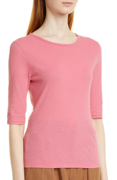 Shop Vince Elbow Sleeve Cotton Knit Top In Rosetta
