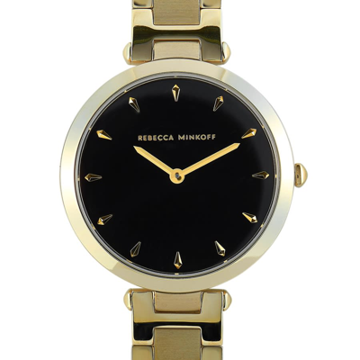 Shop Rebecca Minkoff Nina Quartz Black Dial Gold-tone Ladies Watch 200277 In Black / Gold / Gold Tone