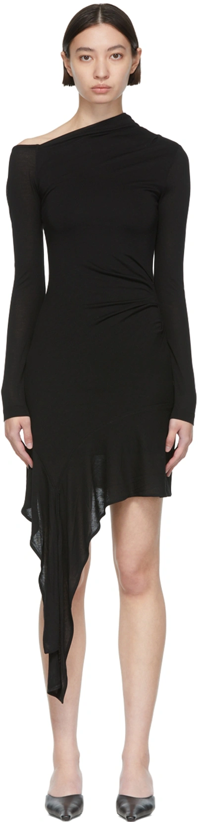 Shop Helmut Lang Black Viscose Mini Dress In Basalt Black - Yvm