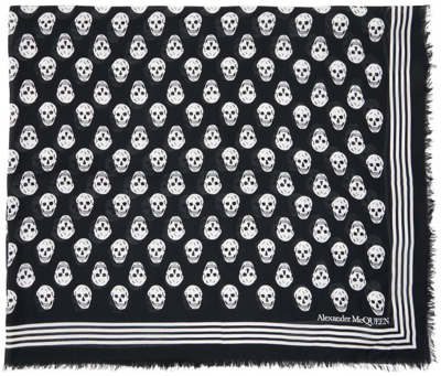 Shop Alexander Mcqueen Black Biker Skull Scarf In 1078 Black/ivory