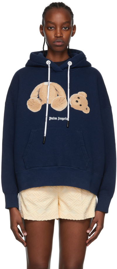 Palm Angels Headless Bear Cotton Hoodie In Blue ModeSens