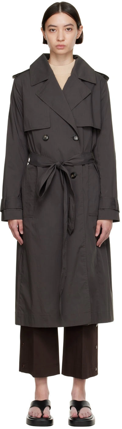Boss Gray Cotton Trench Coat 18 Charcoal |