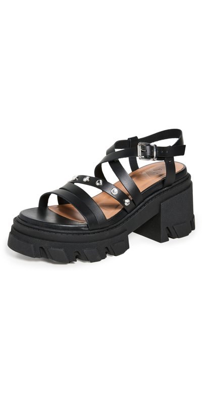Shop Ganni Cleated Platform Sandals In Black