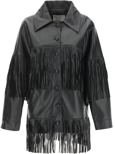 Shop Dancassab Leather Fringed Jacket In Black