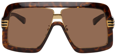 Shop Gucci Tortoiseshell & Gold Square Sunglasses In 002 Dkhavan