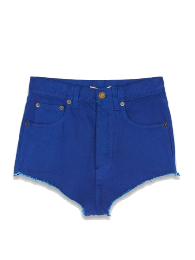 Shop Saint Laurent Blue High Waisted Denim Shorts