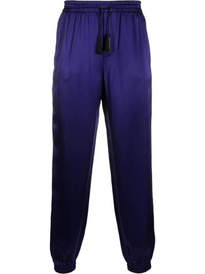 Shop Saint Laurent Purple Tapered Trousers With Tassels