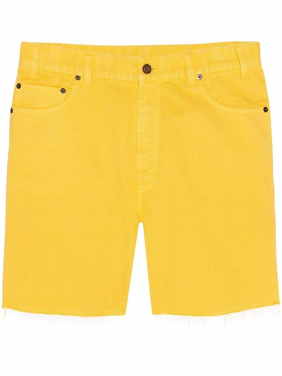 Shop Saint Laurent Yellow Mid Rise Denim Shorts