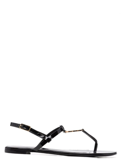 Shop Saint Laurent Cassandra Logo Plaque Sandals In Nero