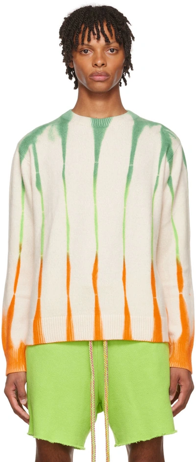 Shop The Elder Statesman Off-white Cashmere Sweater In C395 Ivory W/ Mtc/pn