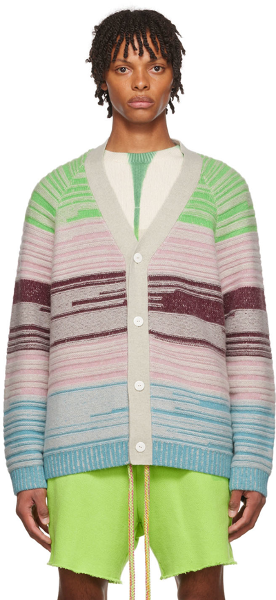 Shop The Elder Statesman White Cashmere Cardigan In C391 Wht/brk/rse/mtc