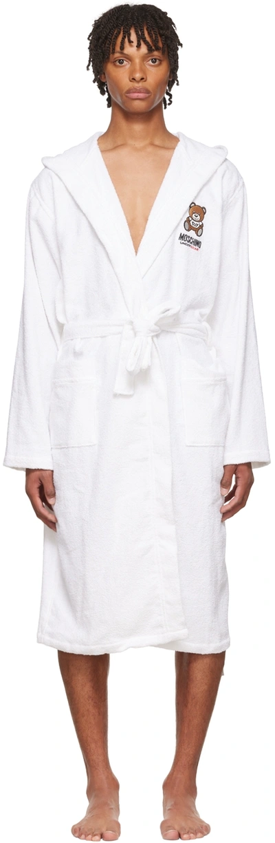 Shop Moschino White Cotton Robe In A0001 White