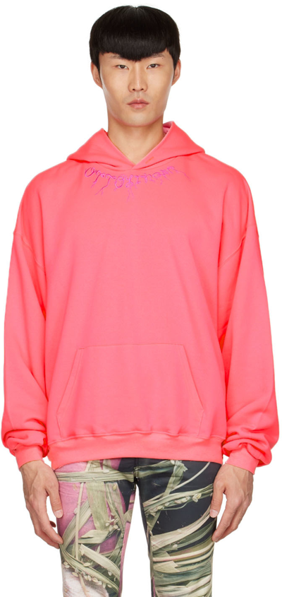 Shop Ottolinger Pink Cotton Hoodie In Neon Pink