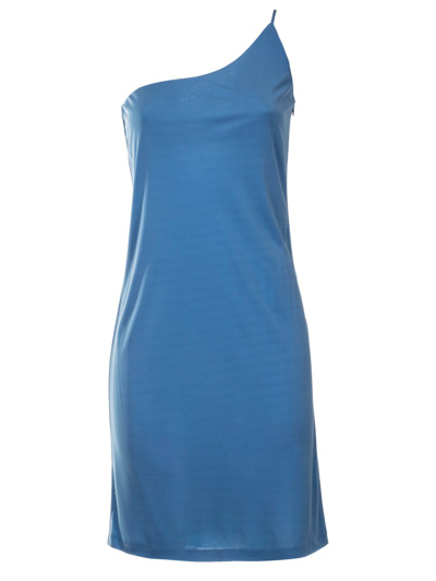 Shop Dsquared2 One Shoulder Mini Dress In Blue