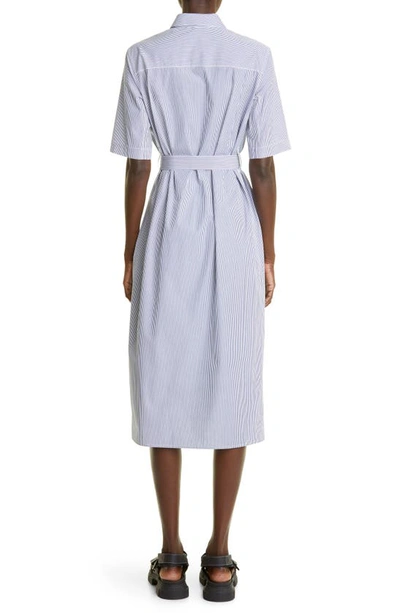 Shop Maria Mcmanus Stripe Belted Organic Cotton Poplin Shirtdress In Twill Royal Blue Stripe