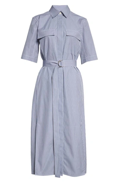Shop Maria Mcmanus Stripe Belted Organic Cotton Poplin Shirtdress In Twill Royal Blue Stripe