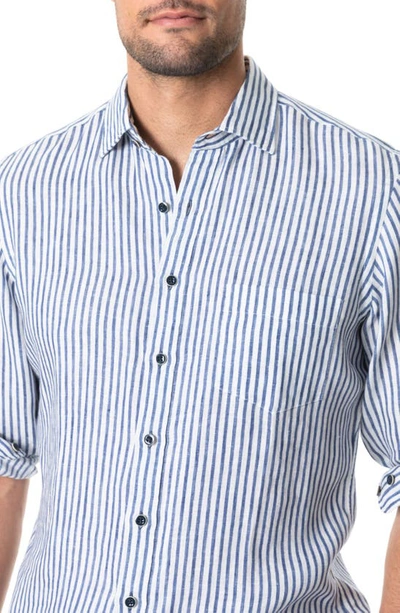 Rodd & Gunn Port Charles Stripe Linen Button-up Shirt In Deep Ocean
