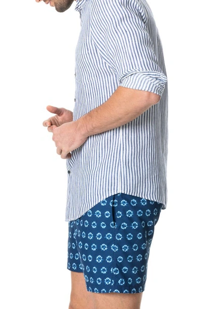 Rodd & Gunn Port Charles Stripe Linen Button-up Shirt In Deep Ocean