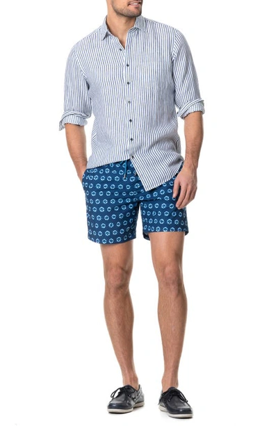 Rodd & Gunn Port Charles Stripe Linen Button-up Shirt In Deep Ocean