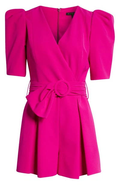 Shop Black Halo Maricopa Puff Sleeve Belted Romper In Vibrant Pink