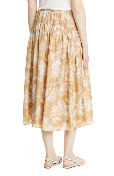 Vince Gathered Printed Silk Midi Skirt In 751lss-lt Sunseed