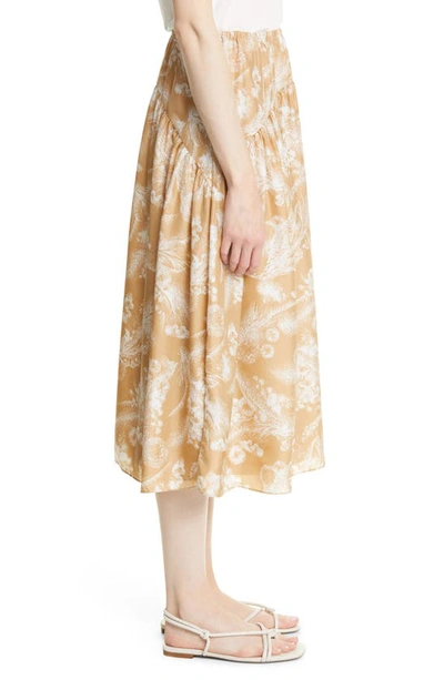 Vince Gathered Printed Silk Midi Skirt In 751lss-lt Sunseed