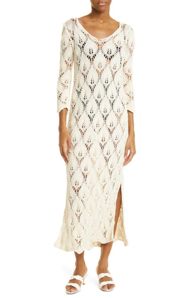 Shop Aeron Shela Sheer Long Sleeve Knit Dress In Beige