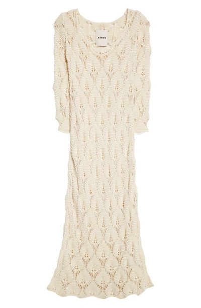 Shop Aeron Shela Sheer Long Sleeve Knit Dress In Beige