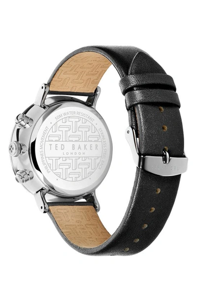 Shop Ted Baker Barnett Backlight Chronograph Leather Strap Watch, 41mm In Silver/ White/ Black