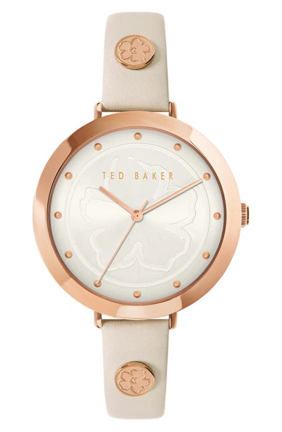 Shop Ted Baker Ammy Magnolia Leather Strap Watch, 37.5mm In Rose Gold/ Champagne/ Cream