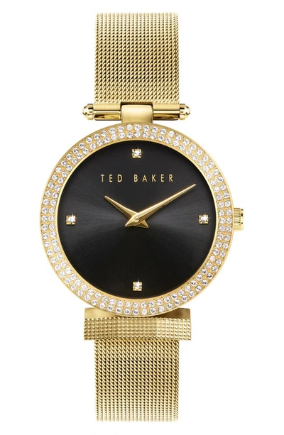 Shop Ted Baker Bow Mesh Strap Watch, 36mm In Gold/ Black/ Gold