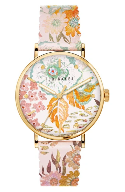 Shop Ted Baker Phylipa Retro Leather Strap Watch, 37mm In Gold/ Print/ Print