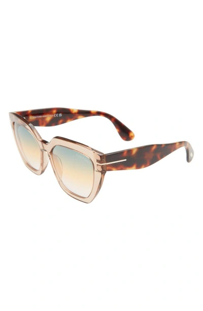 Shop Tom Ford Phobe 56mm Square Sunglasses In Shiny Light Brown / Smoke
