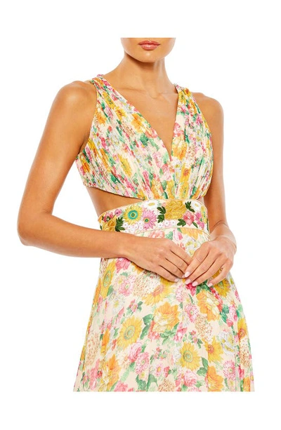 Shop Mac Duggal Cutout Floral Print Ballgown In Nude Multi