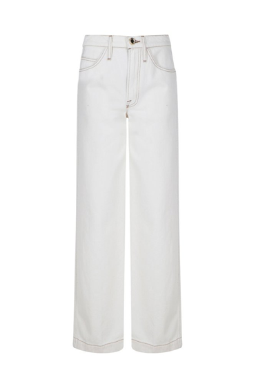 Shop Frame Le Italien Logo Patch Wide Leg Jeans In White