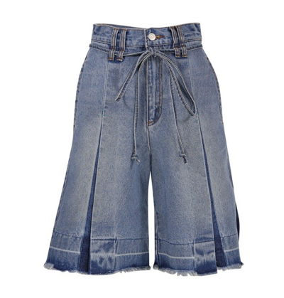 Shop Andersson Bell Straight Leg Belted Denim Shorts In Blue
