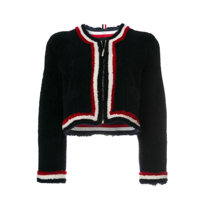 Shop Thom Browne Dyed Shearling Jacket In Blue
