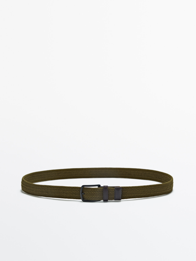 Shop Massimo Dutti Stretch Belt With Leather Details In Apple Green