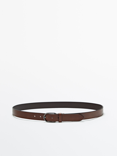 Shop Massimo Dutti Cowhide Leather Belt In Brown