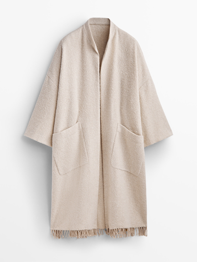 Massimo Dutti Cape Coat With Fringing In Stone | ModeSens
