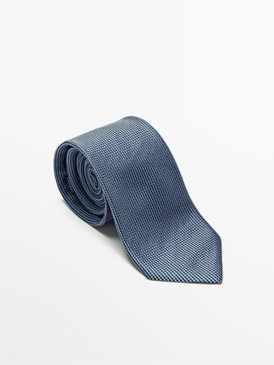 Shop Massimo Dutti False Plain 100% Silk Tie In Sky Blue