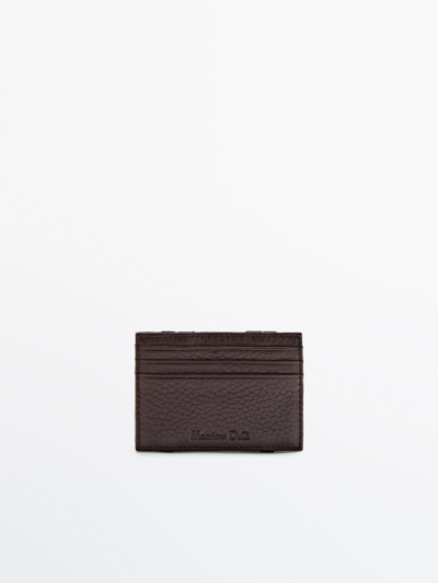 Shop Massimo Dutti Tumbled Leather Card Holder With Contrast Interior In Brown
