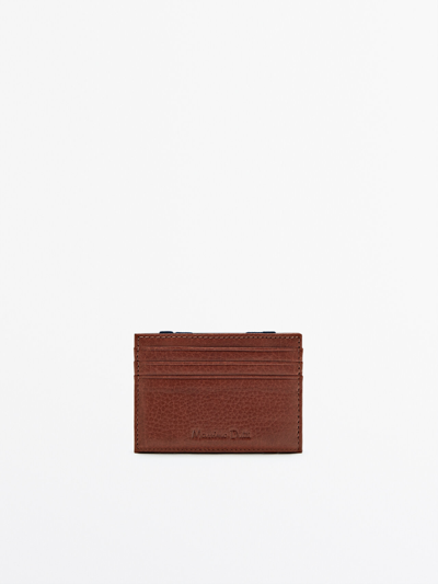 Shop Massimo Dutti Tumbled Leather Card Holder With Contrast Interior