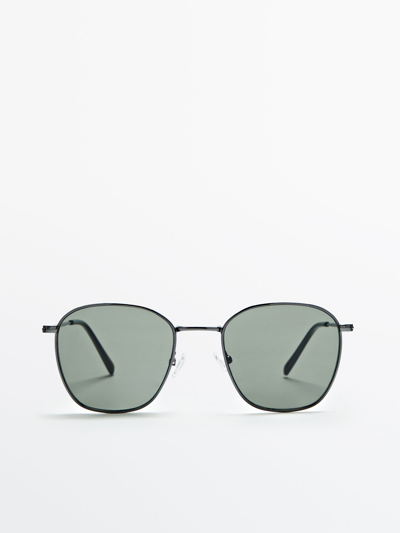 Shop Massimo Dutti Double Bridge Metal Frame Sunglasses In Silver