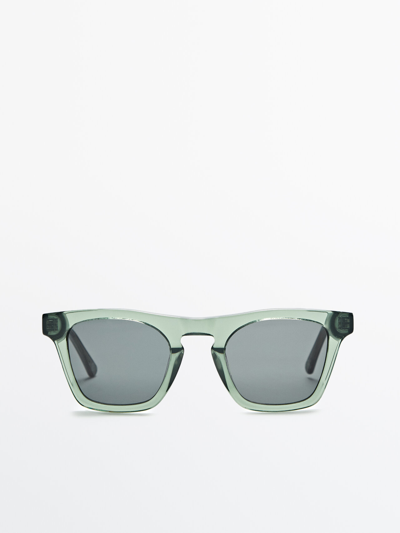 Shop Massimo Dutti Square Sunglasses With Resin Frames In Green