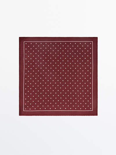 Shop Massimo Dutti Polka Dot 100% Silk Pocket Square In Burgundy