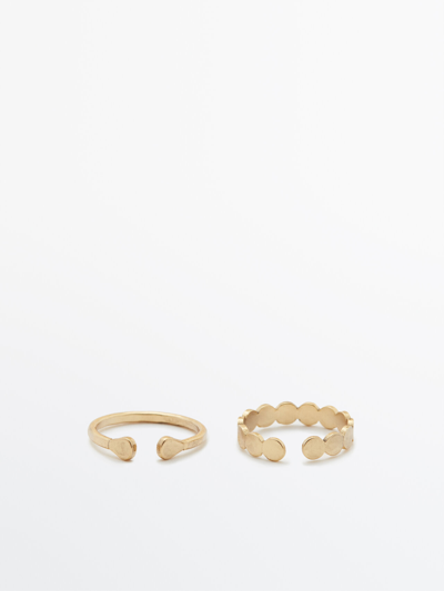 Massimo Dutti Set Of Two Gold-plated Rings In Golden | ModeSens