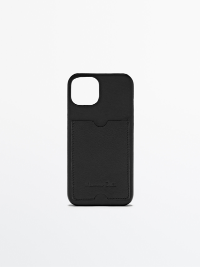 Shop Massimo Dutti Tumbled Leather Iphone 13 Case With Card Slot In Black