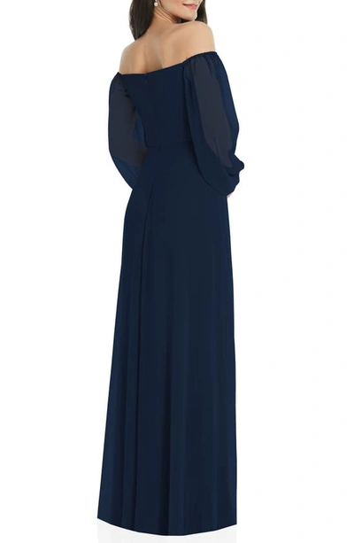 Dessy Collection Convertible Neck Long Sleeve Chiffon Gown In Midnight Navy